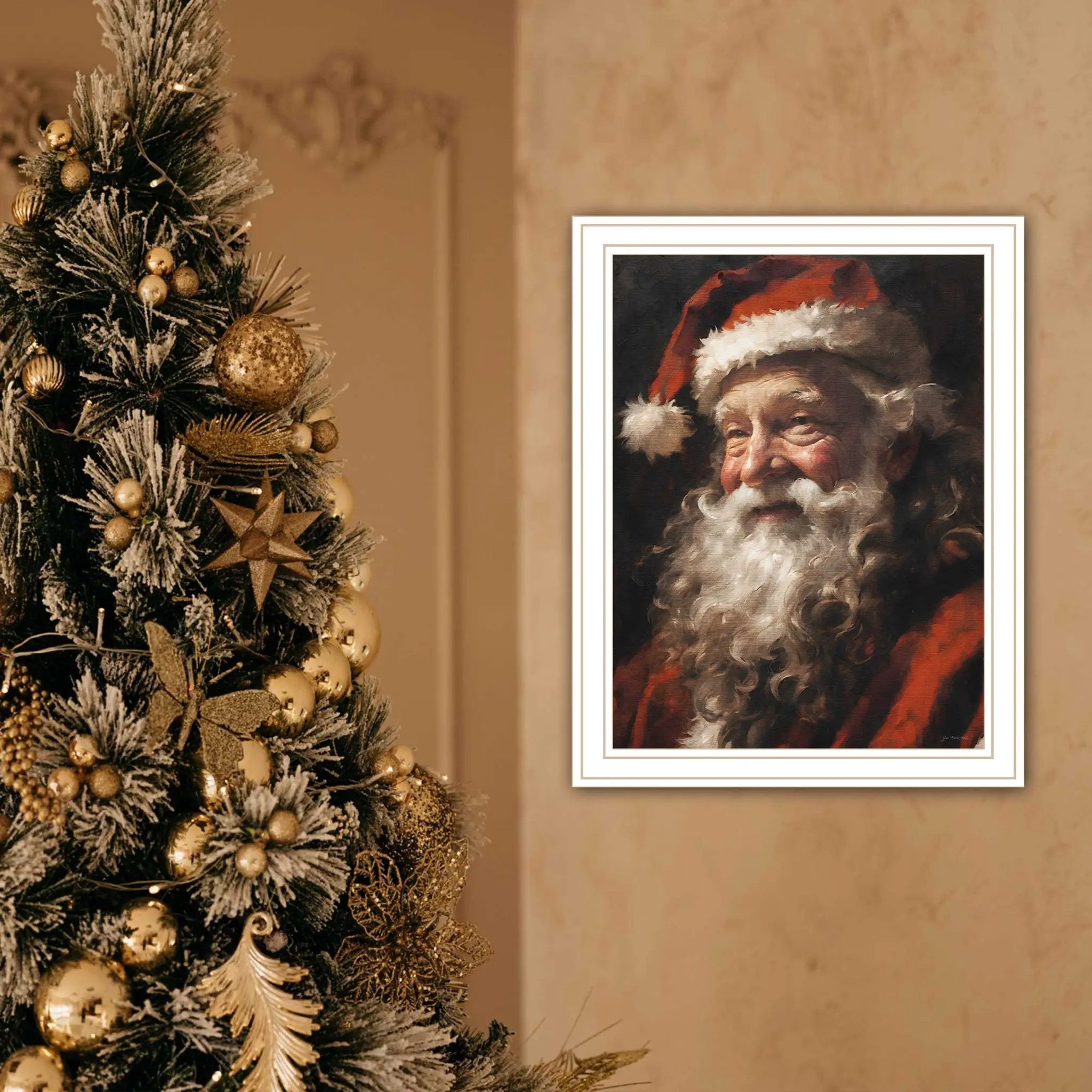 Trendy Decor 4U Papa Noel White Framed Wall Art for Living Room by HouseOfZazla