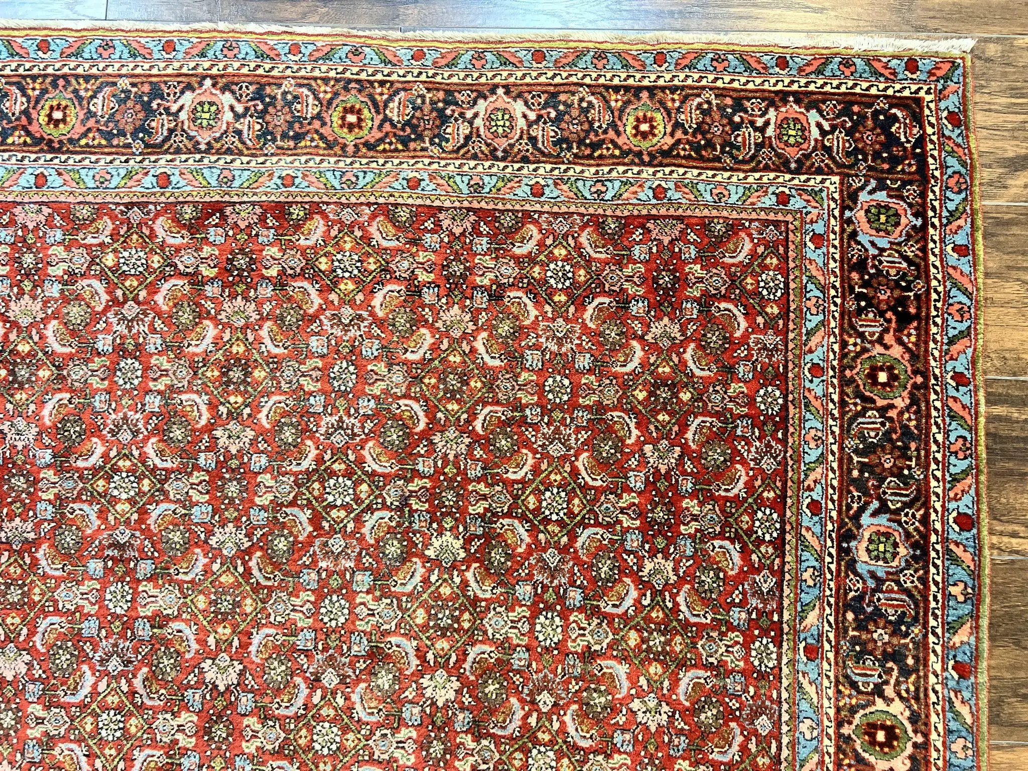 Antique Persian Bidjar Rug 5x7, Repeated Allover Herati Pattern, Red, Handmade Wool Carpet by Jewel Rugs