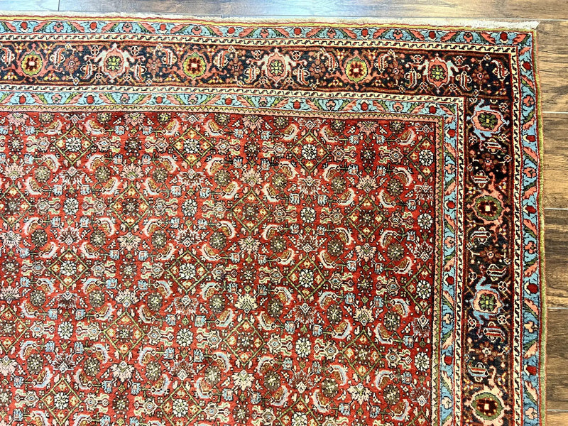 Antique Persian Bidjar Rug 5x7, Repeated Allover Herati Pattern, Red, Handmade Wool Carpet by Jewel Rugs
