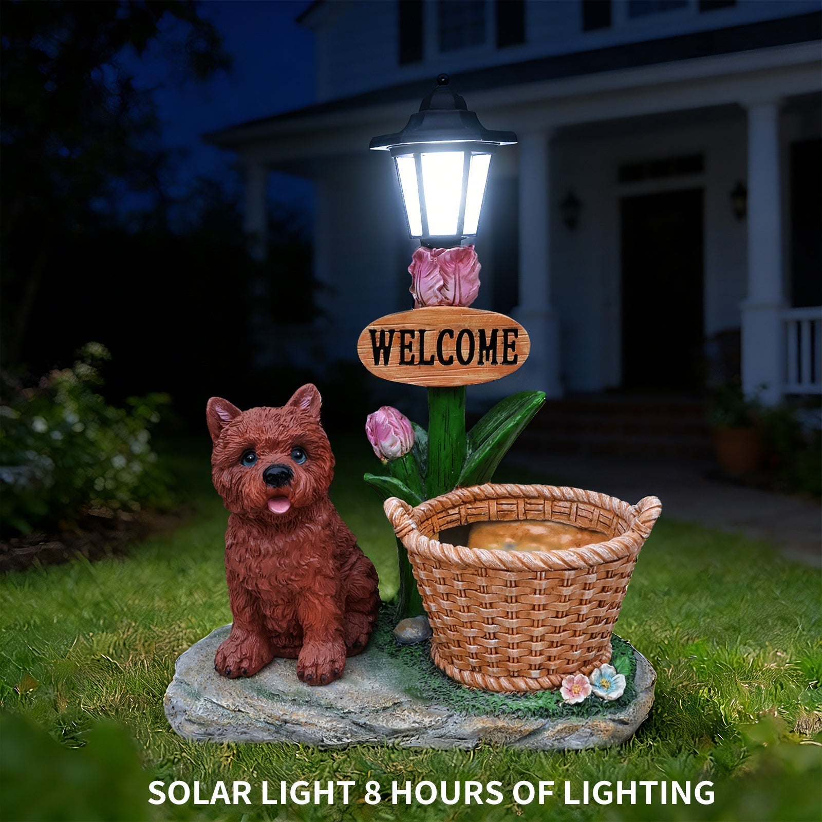 Sitting Puppy Solar Planter Outdoor Statue by HouseOfZazla
