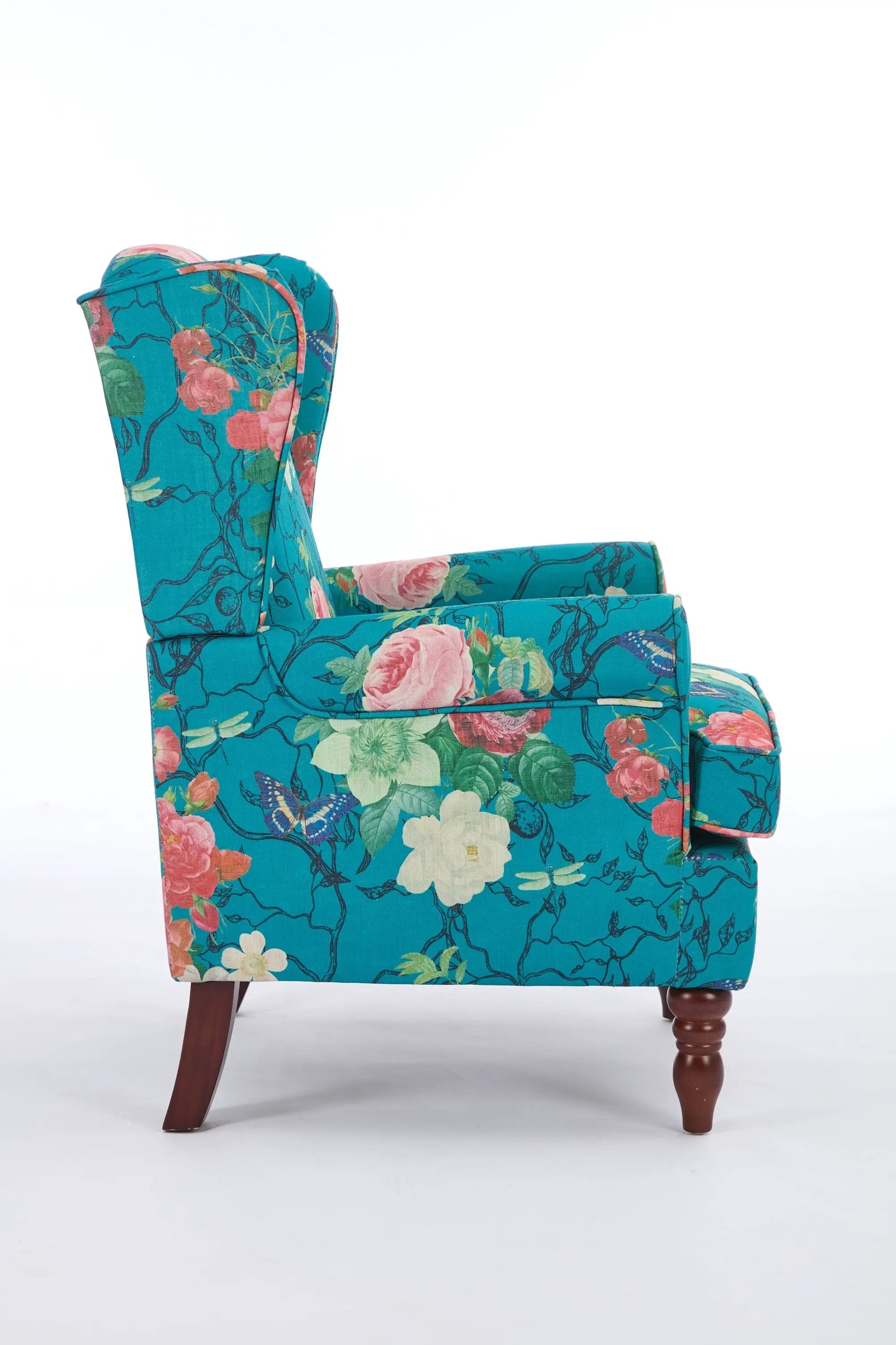 Modern Accent Chair with Retro Wood Legs - Floral by HouseOfZazla
