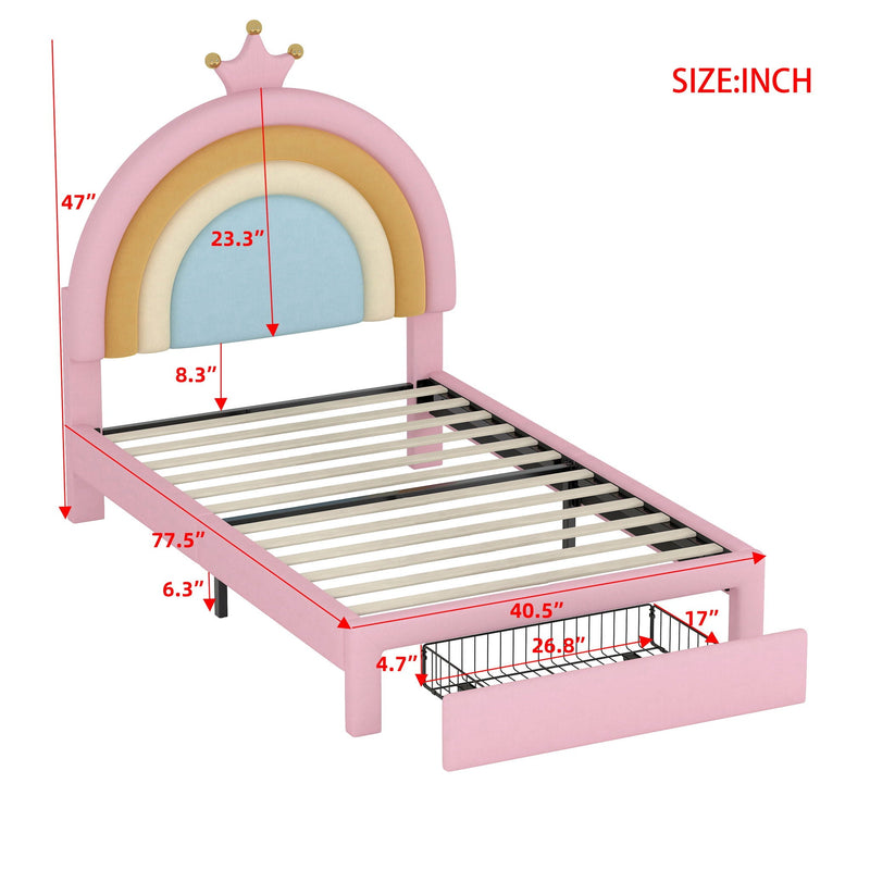 Upholstered Rainbow Design Bed, Princess Platform Bed With Storage Drawer by HouseOfZazla