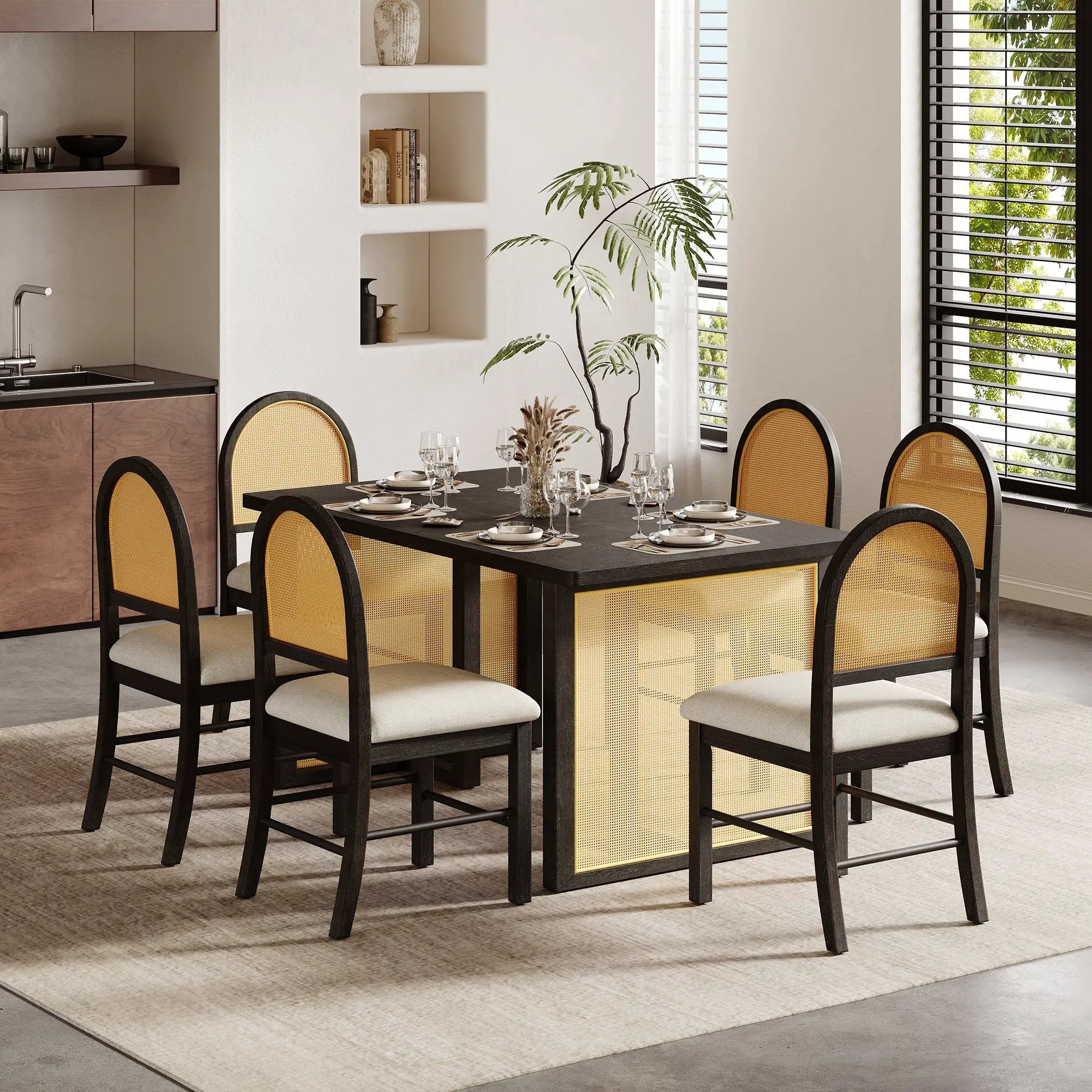 TREXM 7-Piece Farmhouse Dining Table Set for 6 by HouseOfZazla