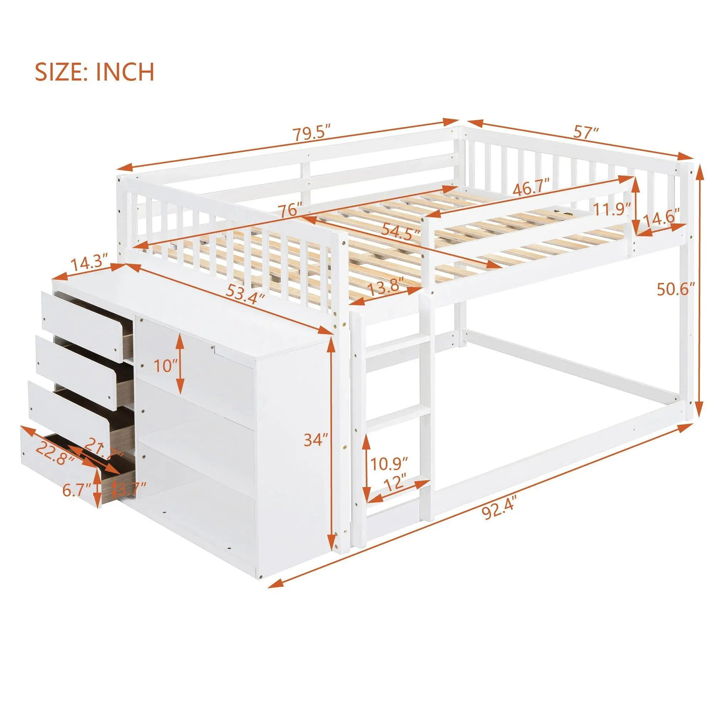 Bunk Bed With 4 Drawers and 3 Shelves by HouseOfZazla