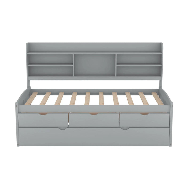 Captain Bed With Built In Bookshelves, 3 Storage Drawers, And Trundle by HouseOfZazla