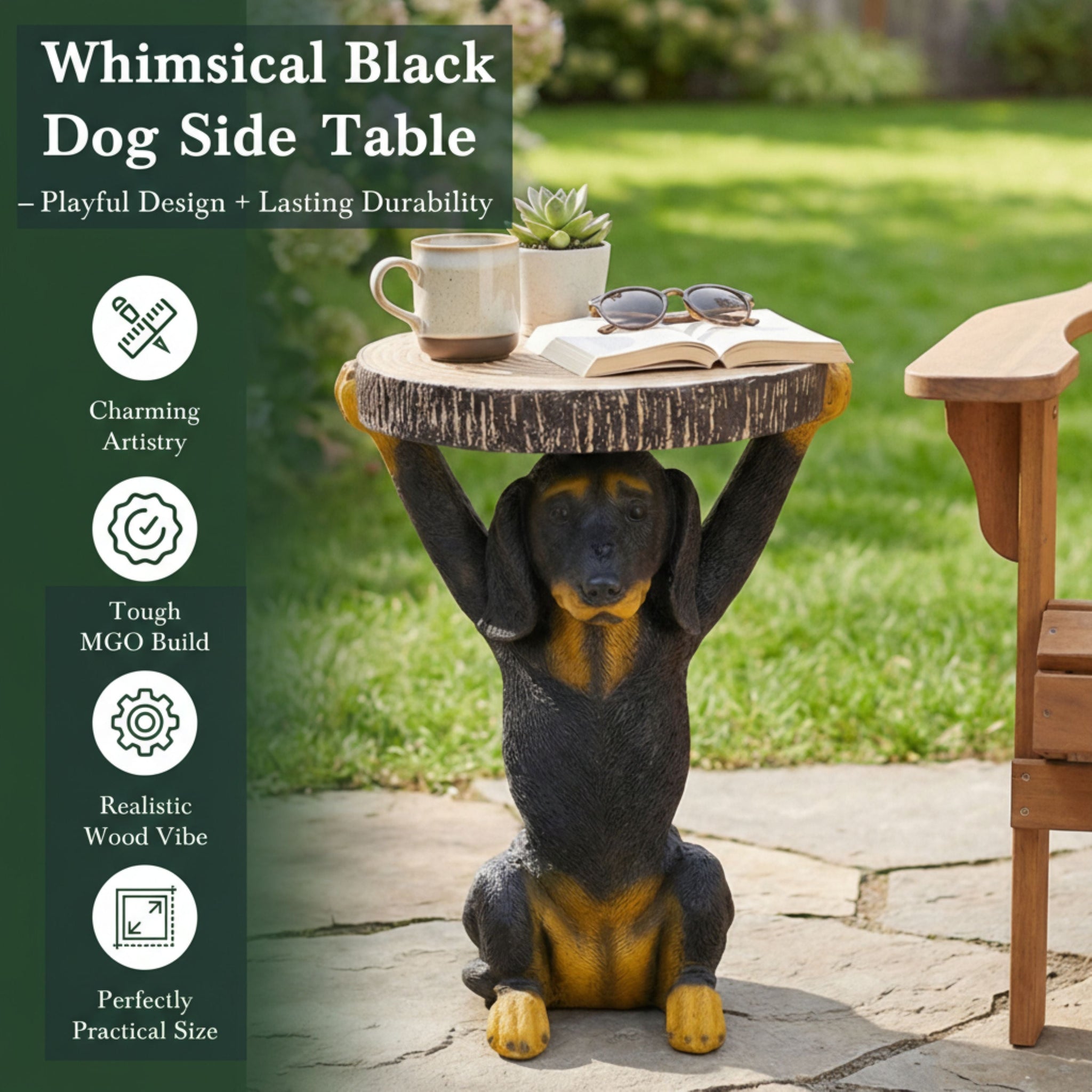 22.17'H Black Dog Side Table Pedestal End Table Stool by HouseOfZazla