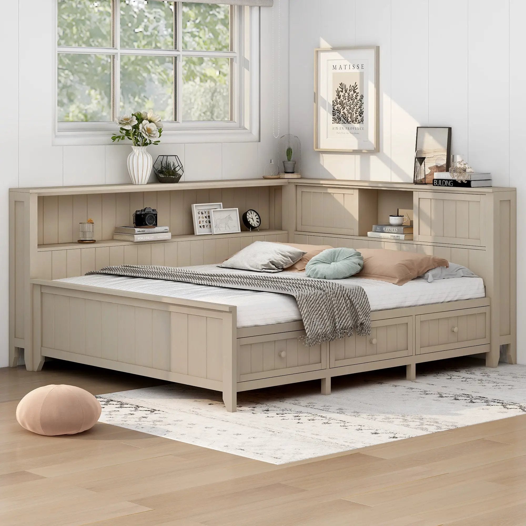Full Size Wood Daybed with Storage Shelves and 3 Drawers by HouseOfZazla