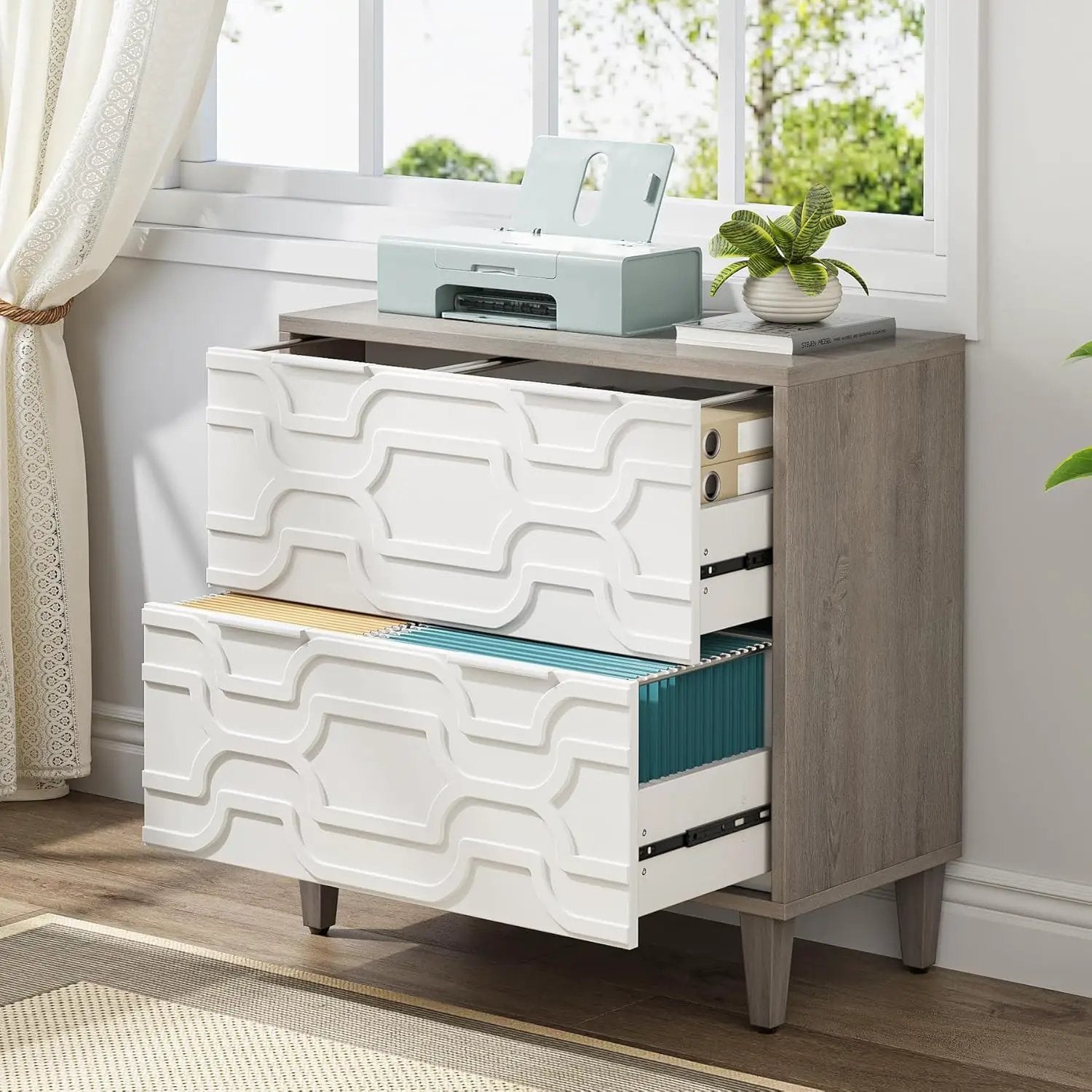 2 Drawer Lateral File Cabinet, Fits A4 / Letter / Legal - Gray / White by HouseOfZazla