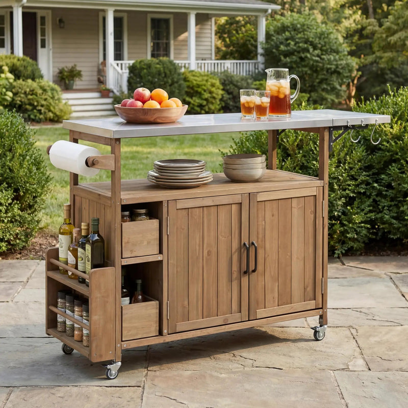 54.33' Farmhouse Rolling Outdoor Kitchen Cart by HouseOfZazla