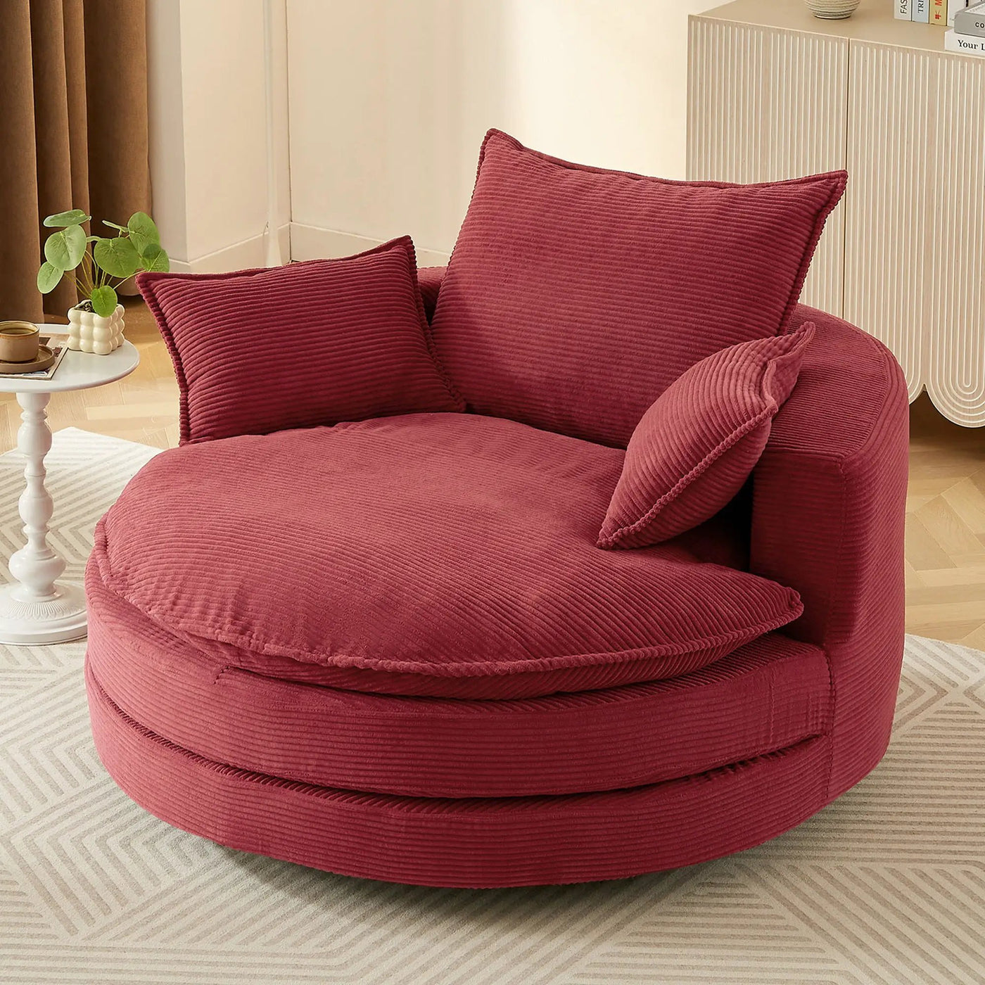 360° Swivel Accent Barrel Chair With Dual Layer Cushion And 3 Removable Pillows by Unique Piece Furniture