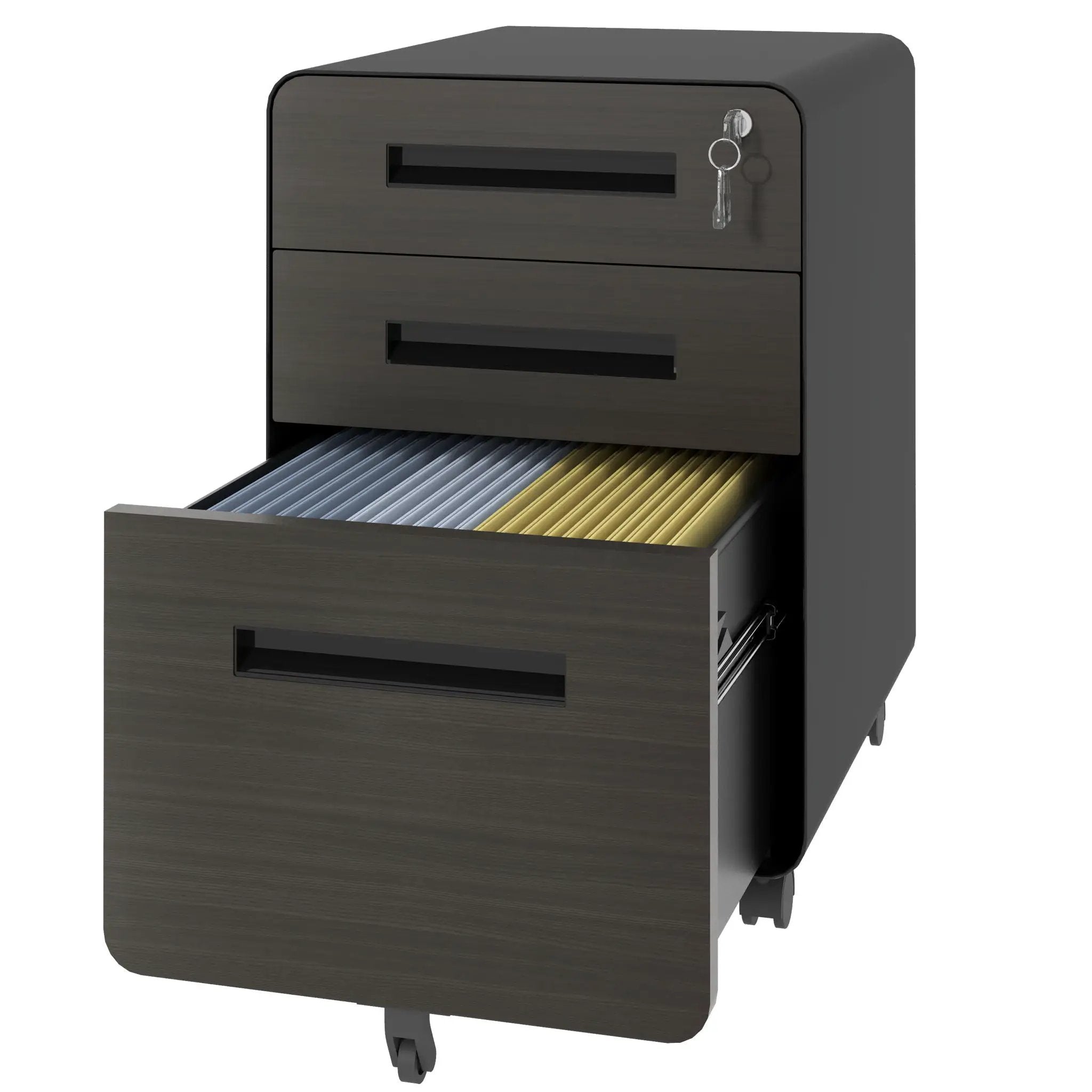 3-Drawer Mobile File Cabinet With Lock, On Casters, Holds A4/Letter Files by Unique Piece Furniture
