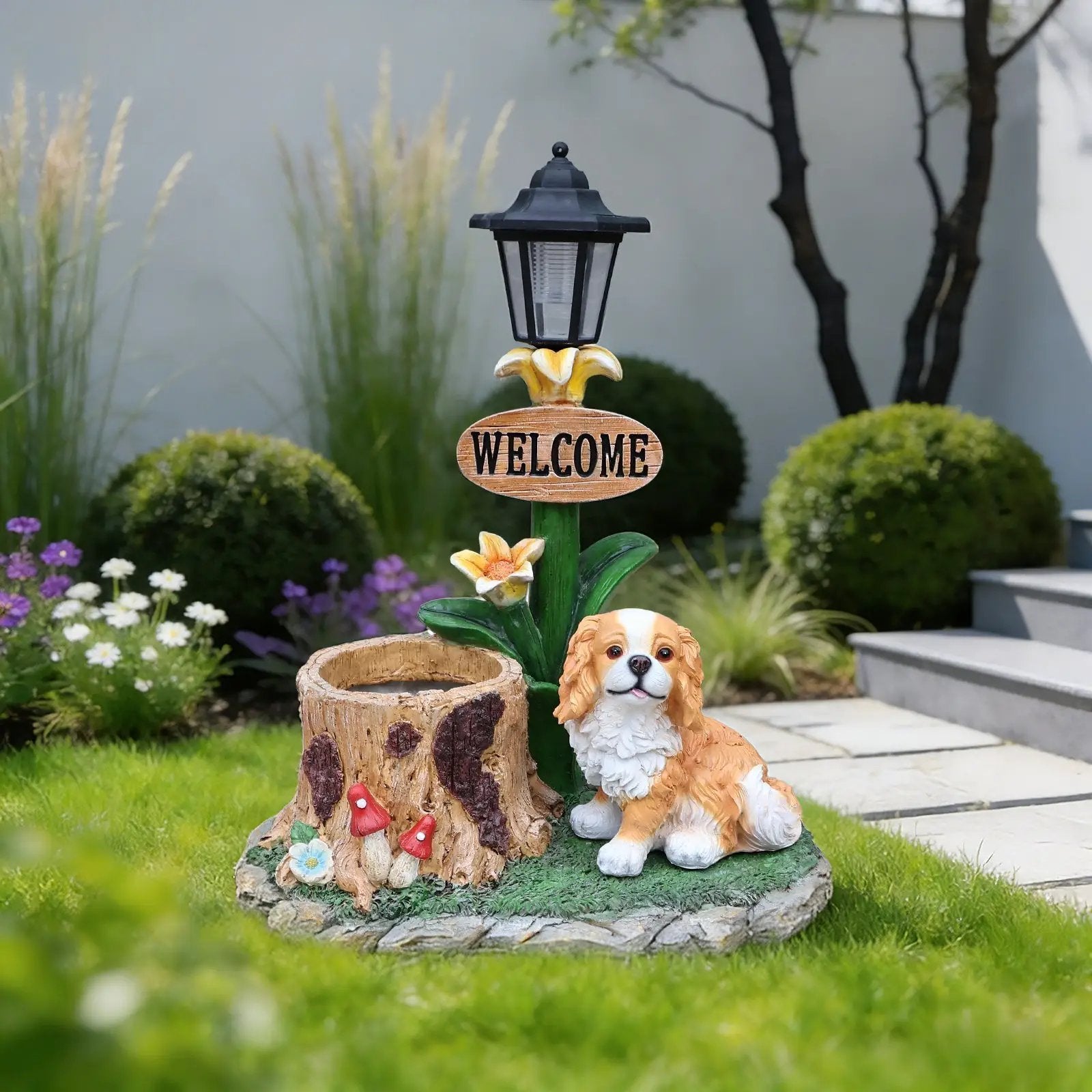 Sitting Dog Solar Lantern Planter Statue by HouseOfZazla