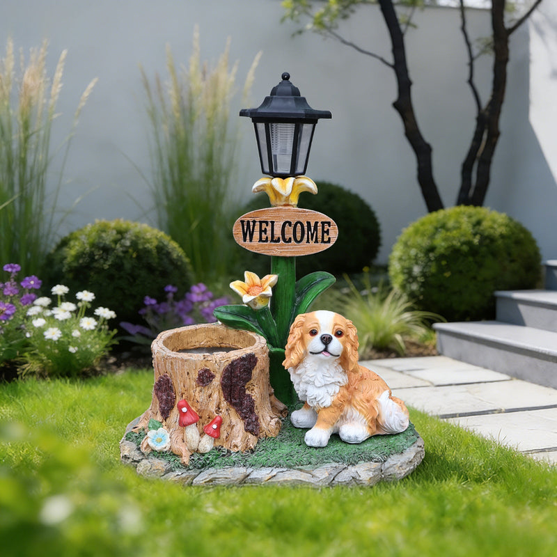 Sitting Dog Solar Lantern Planter Statue by HouseOfZazla