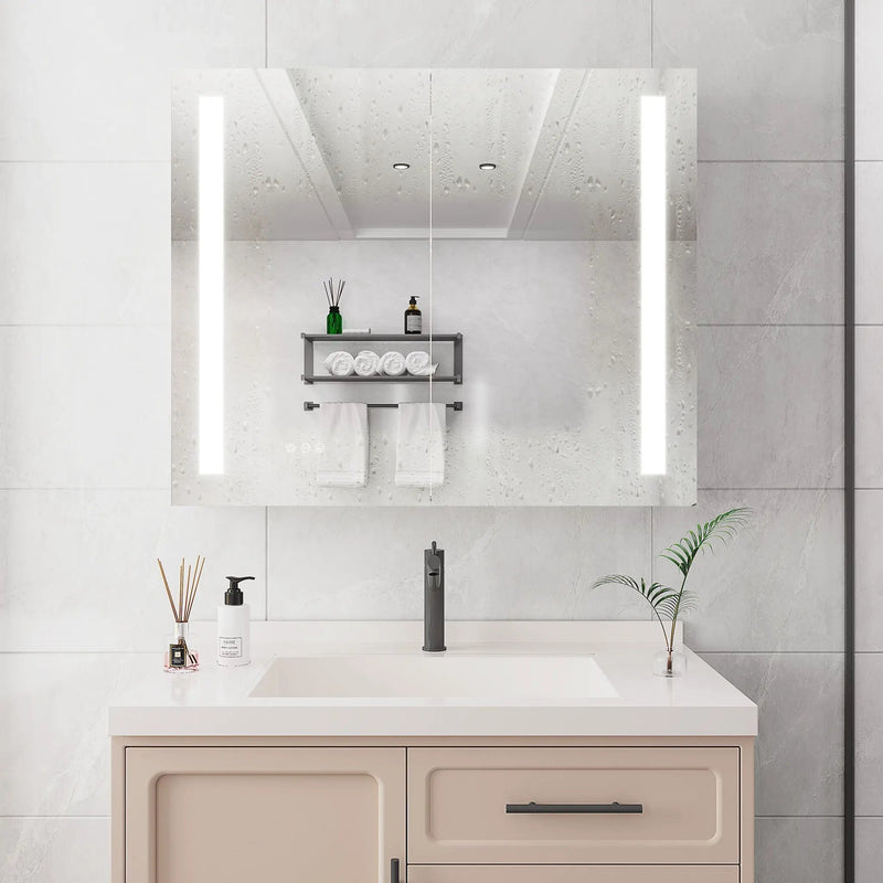 LED Medicine Cabinet With Mirror, Double Door With Defogger, Dimmer, Surface Mount by HouseOfZazla