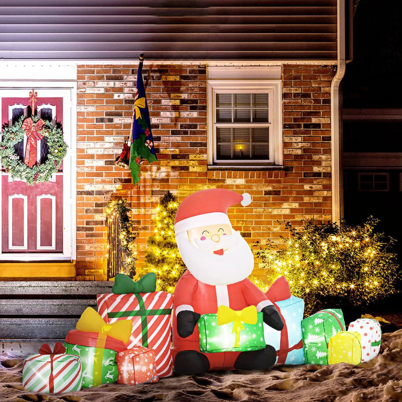 Outsunny 4.4' Christmas Inflatables Santa Claus and Gift Boxes by HouseOfZazla