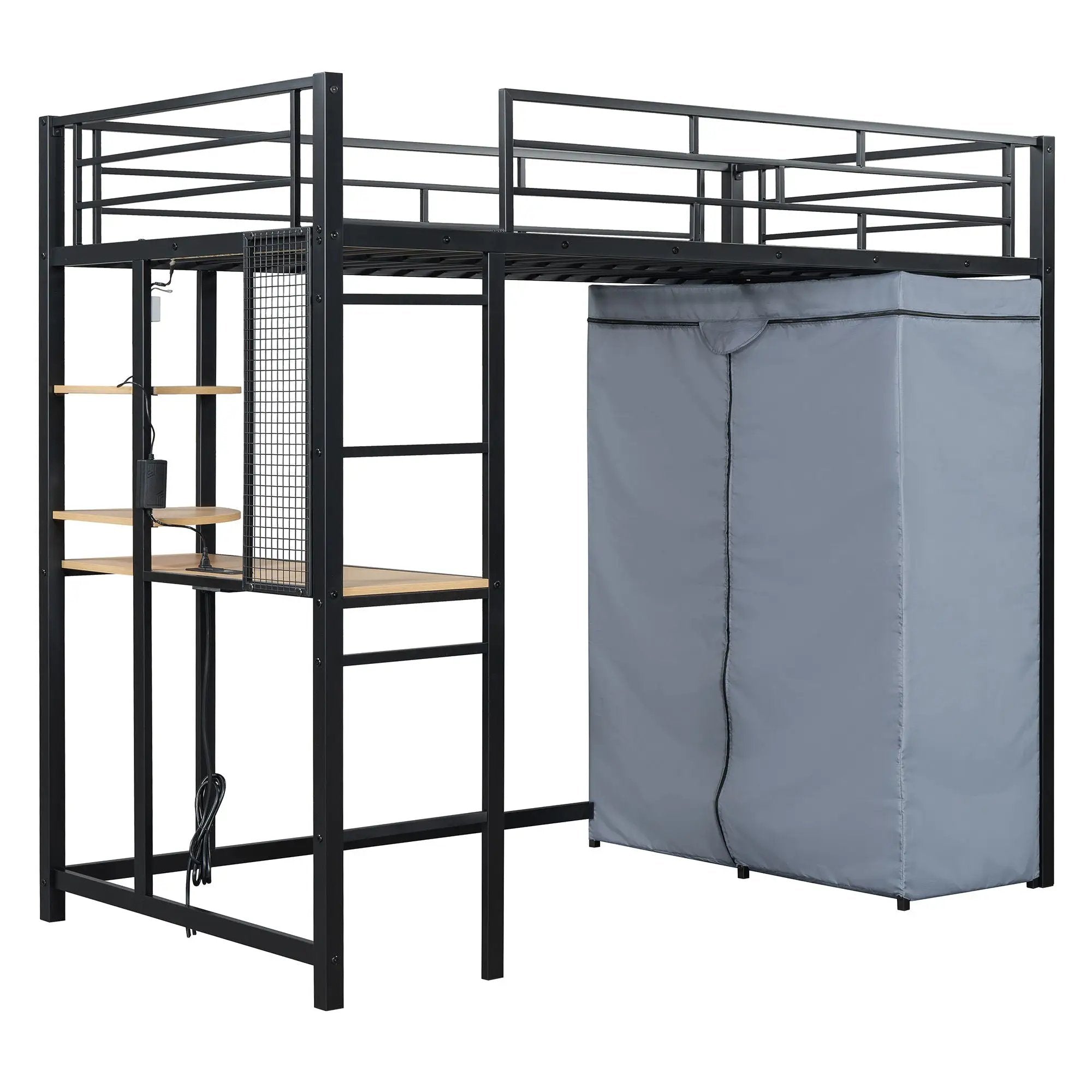 Loft Bed With Desk, Shelves, Power Outlet, LED Light And Wardrobe by HouseOfZazla