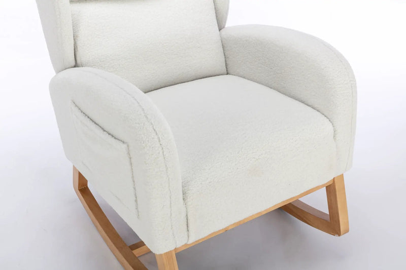 Teddy Fabric Rocking Chair With Packet Wood Legs - Ivory by HouseOfZazla