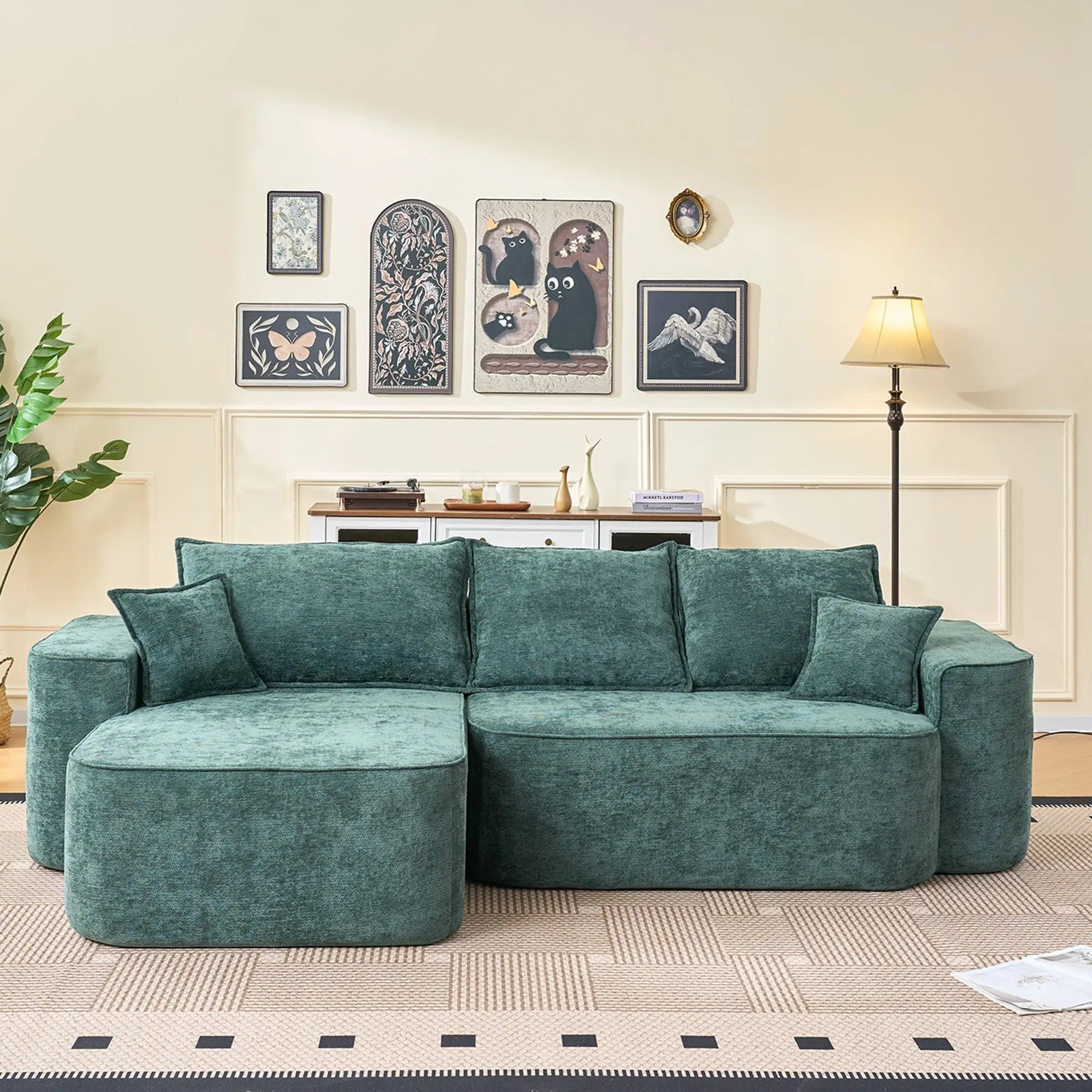 Modern Green Chenille L Shaped Sectional Sofa with Chaise by BLAKHOM