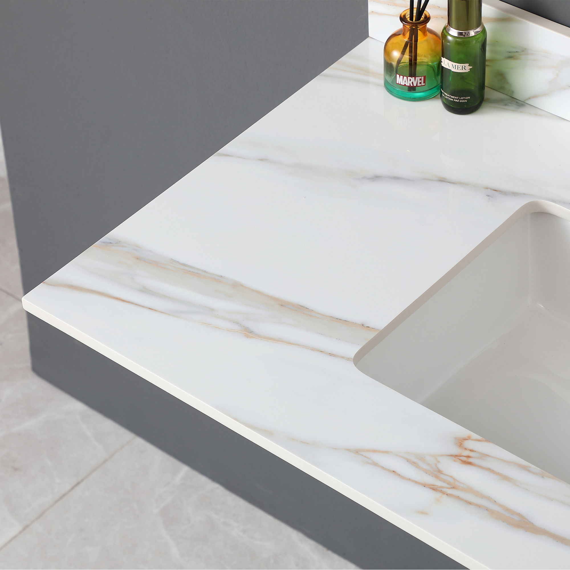 Vanity Top With Undermount Sink And Backsplash, Sintered Stone by HouseOfZazla