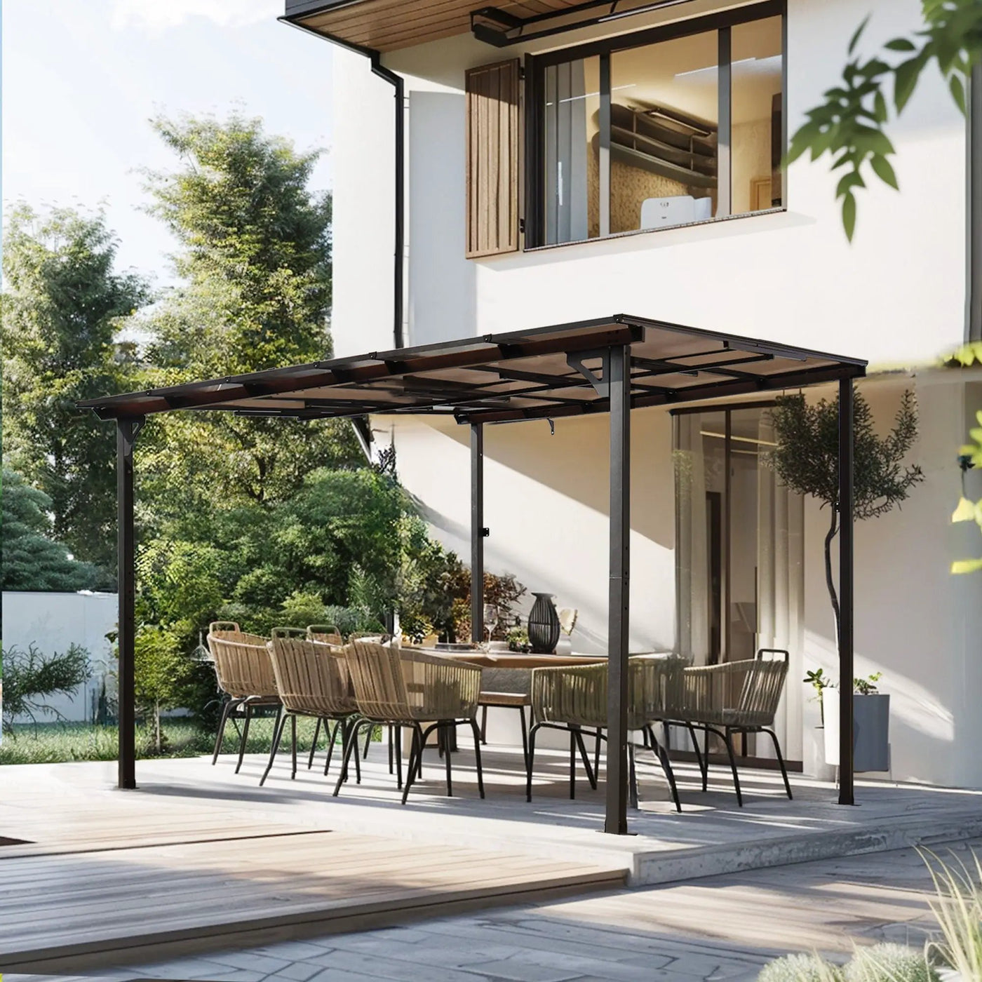 Wall Mounted Outdoor Pergola Gazebo, Heavy Duty Metal Awning With Roof by HouseOfZazla