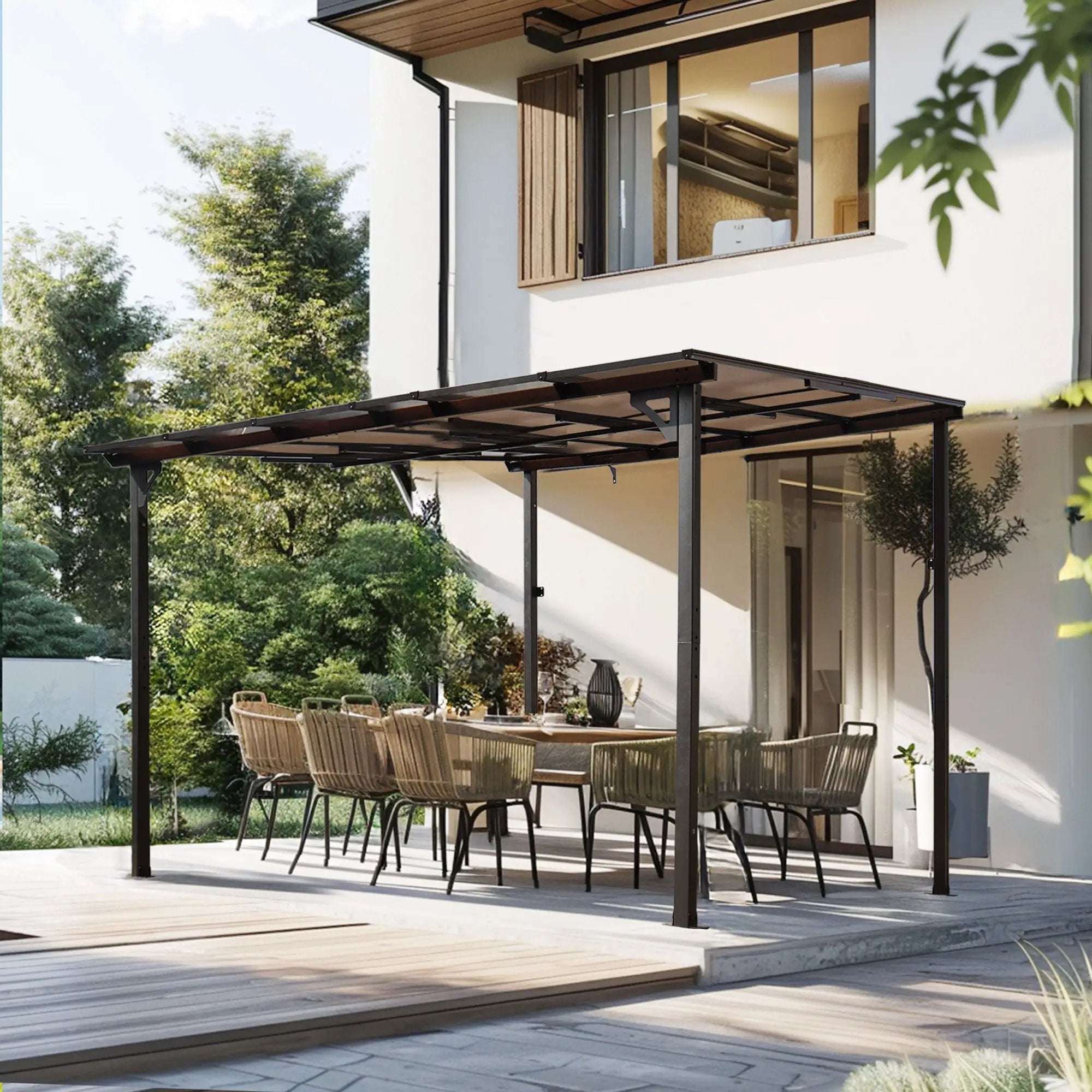 Wall Mounted Outdoor Pergola Gazebo, Heavy Duty Metal Awning With Roof by Unique Piece Furniture