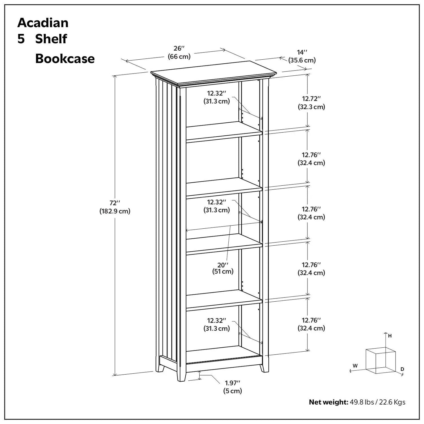 Acadian - 5 Shelf Bookcase, Handcrafted by HouseOfZazla