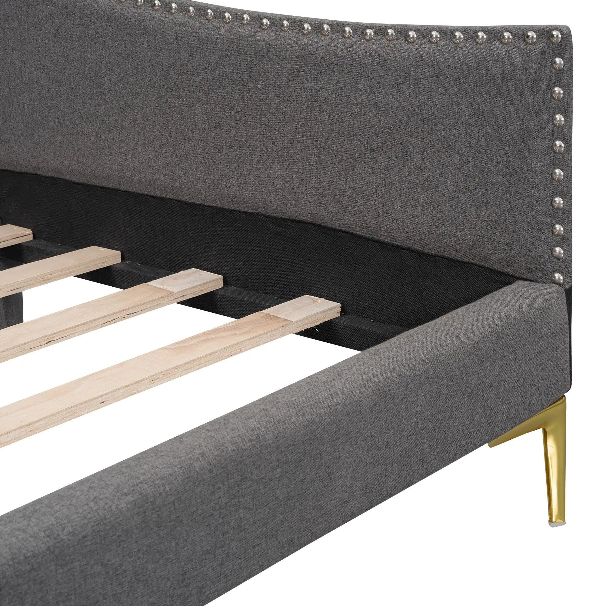 Upholstered Daybed With Headboard And Armrest, Support Legs by HouseOfZazla
