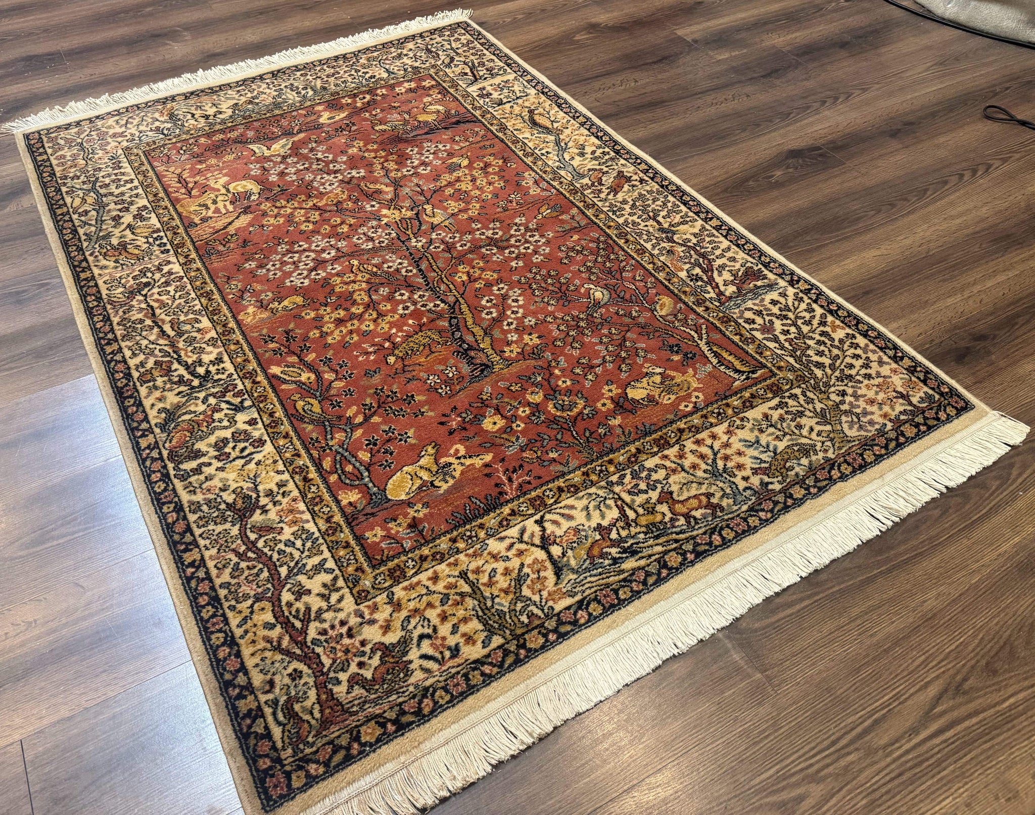 Persian Wool Rug 4x6, Tree of Life Animal Pictorials, Vintage, Power Loomed Ardakan Rug by Jewel Rugs