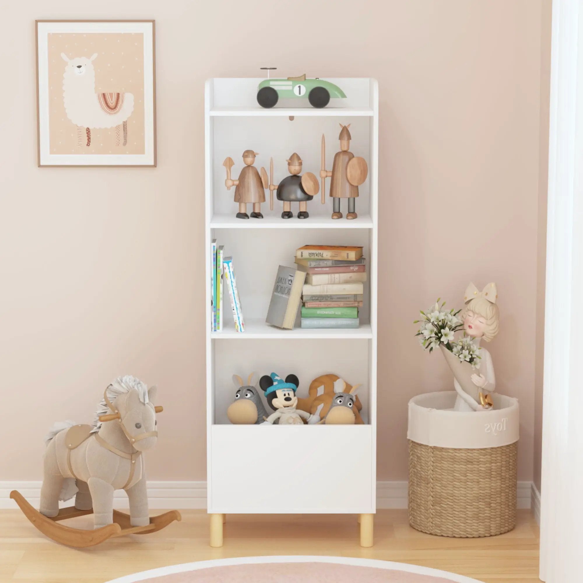 4 Tier Bookcase, Book Display With Safety Restraint, Storage Cabinet For Playroom - White by Unique Piece Furniture