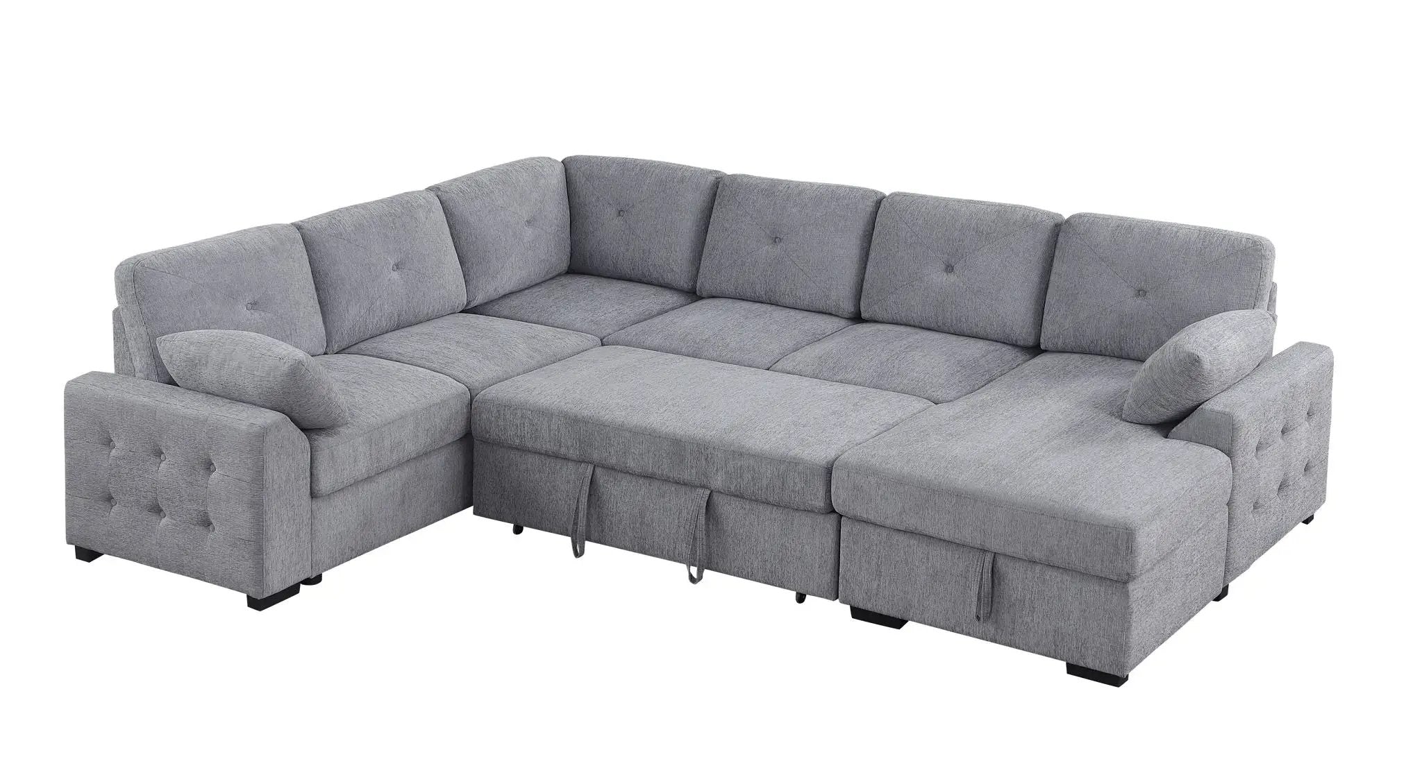 Nyhan - Upholstered Corner Sectional With Pull Out Loveseat And Storaged Chaise - Light Gray by Unique Piece Furniture