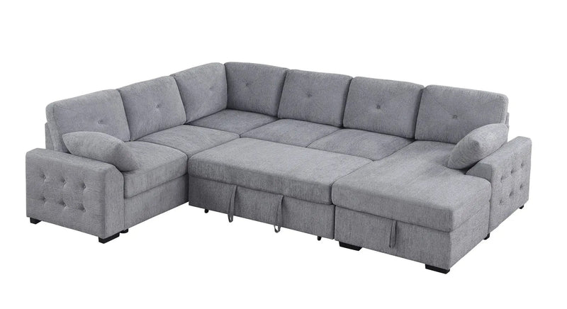 Nyhan - Upholstered Corner Sectional With Pull Out Loveseat And Storaged Chaise - Light Gray by HouseOfZazla