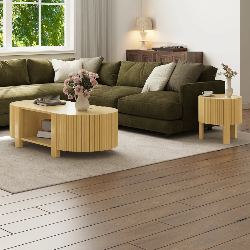Oval Fluted Coffee Table with Storage for Living Room by HouseOfZazla