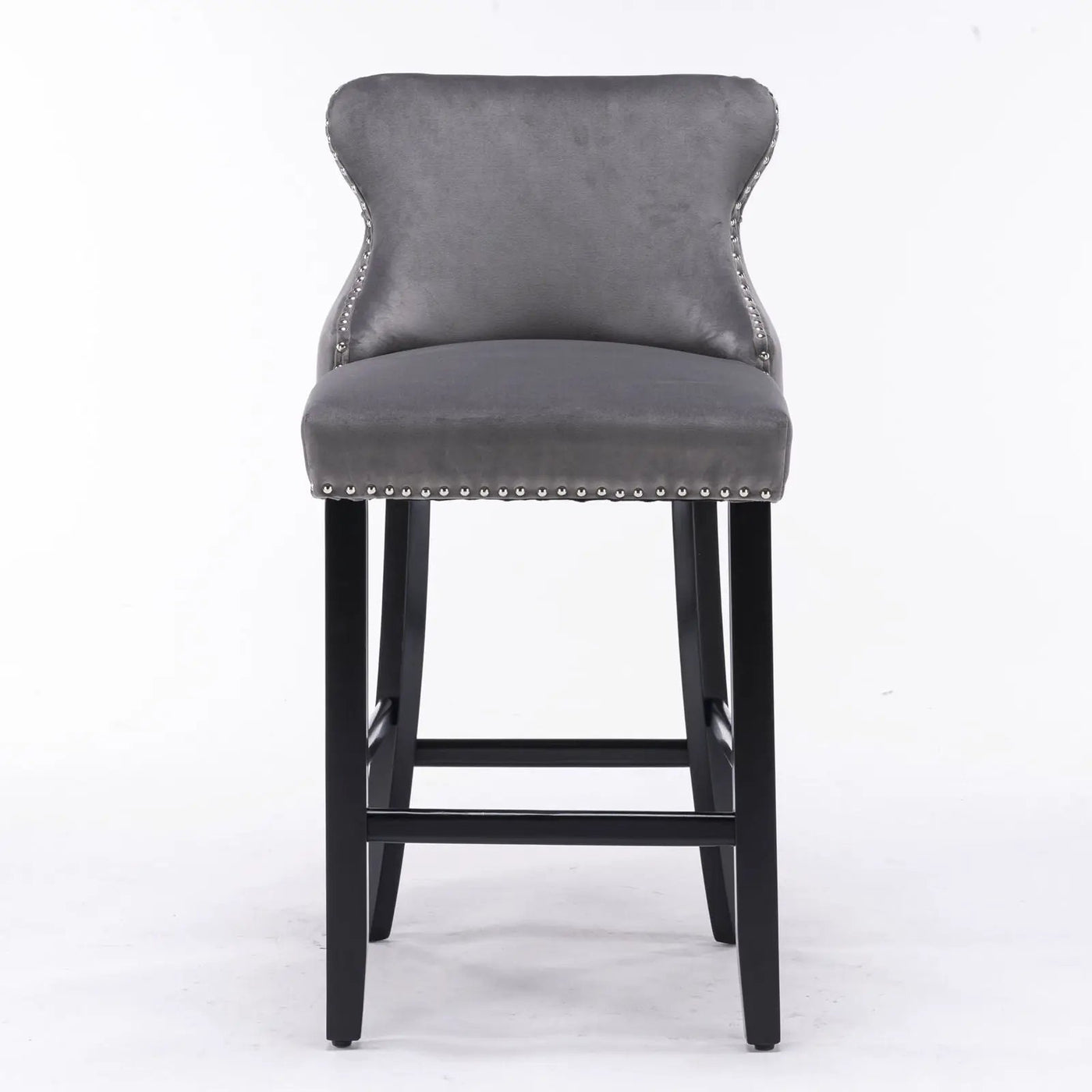 Contemporary Upholstered Wing-Back Barstools With Button Tufted Decoration And Wooden Legs, And Nailhead Trim, Leisure Style Bar Chairs, Bar Stools (Set of 2) by HouseOfZazla