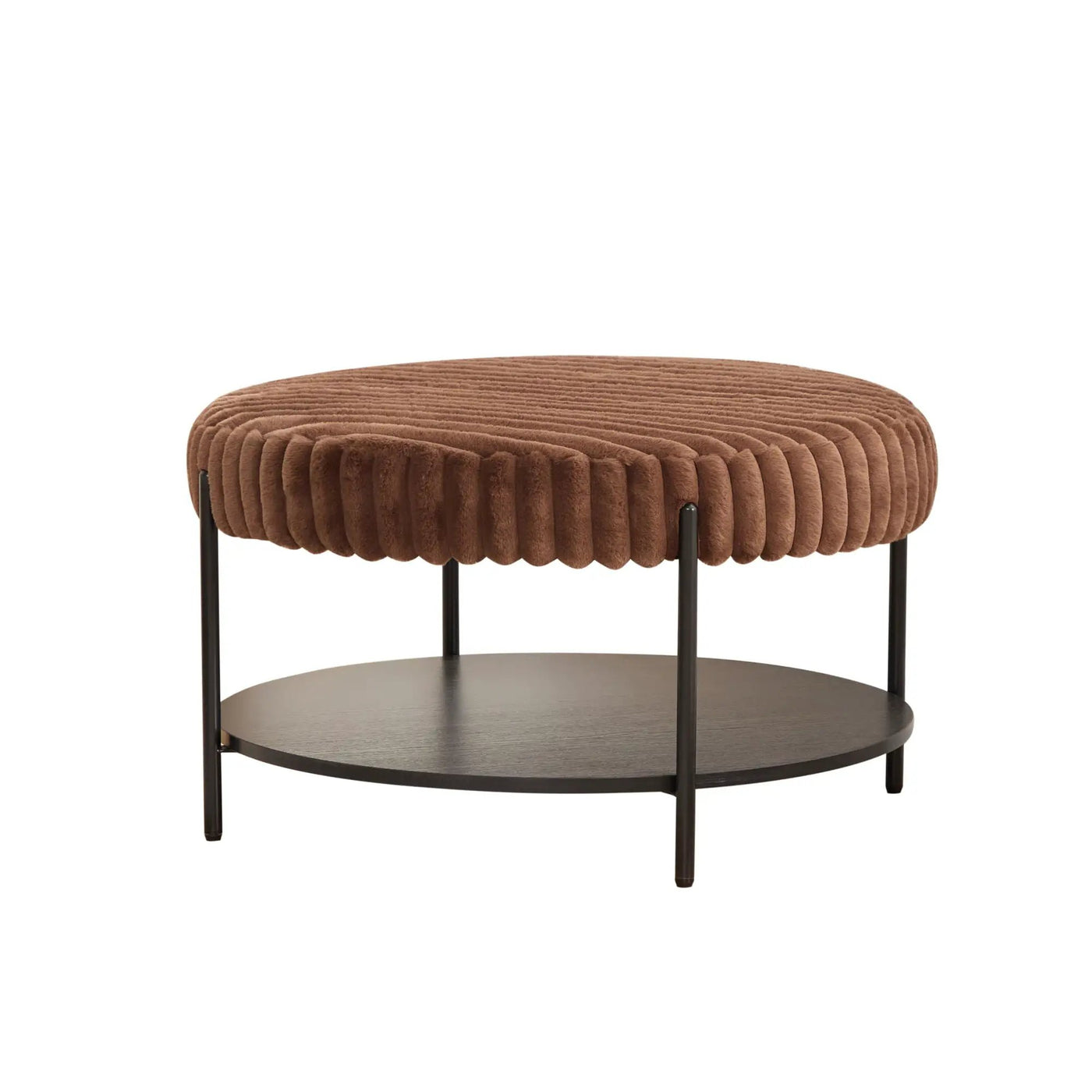 Modern Upholstered Round Ottoman Coffee Table With Storage Shelf by Unique Piece Furniture