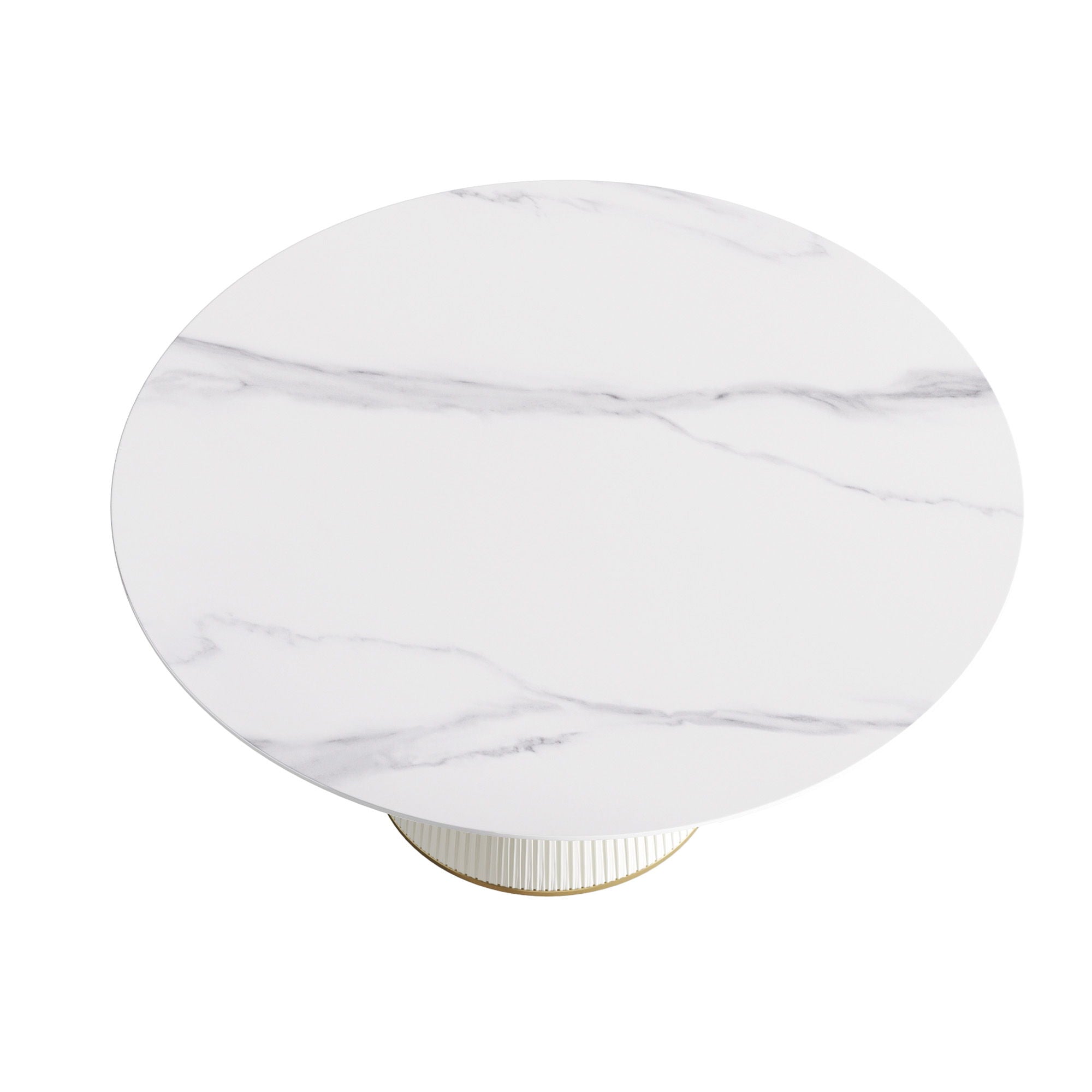 Modern Artificial Stone Round Plywood Base Dining Table, Can Accommodate 8 People, (Not Including Chairs) - White / Beige by HouseOfZazla