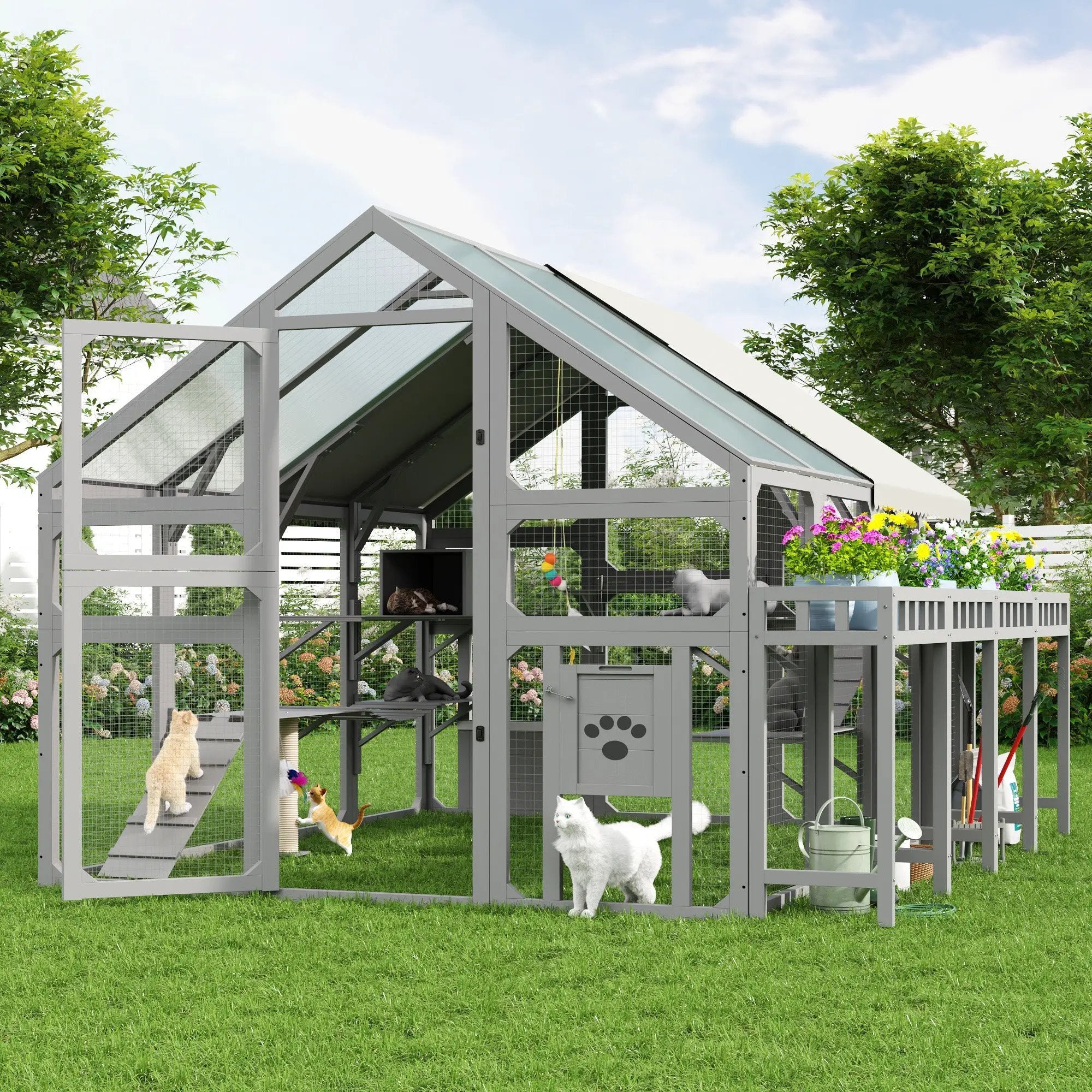 Large Outdoor Cat House with Planter Stand by HouseOfZazla