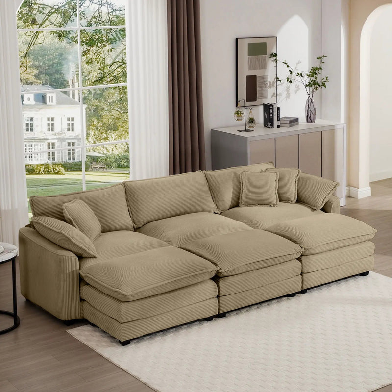 Modern Oversized Modular Cushion Sofa With Ottoman, Low Back, Deep Seating Sofa Set by HouseOfZazla