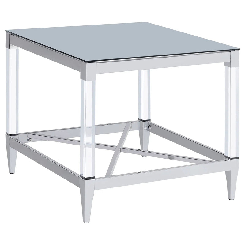 Lindley Square Tempered Mirror Acrylic Side End Table Chrome by Unique Piece Furniture