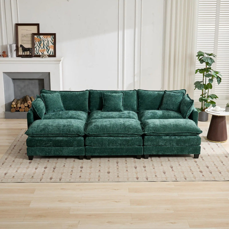 Cloud 3 Seats Sofa (Ottoman is not included) Chenille Fabric in Green by BLAKHOM