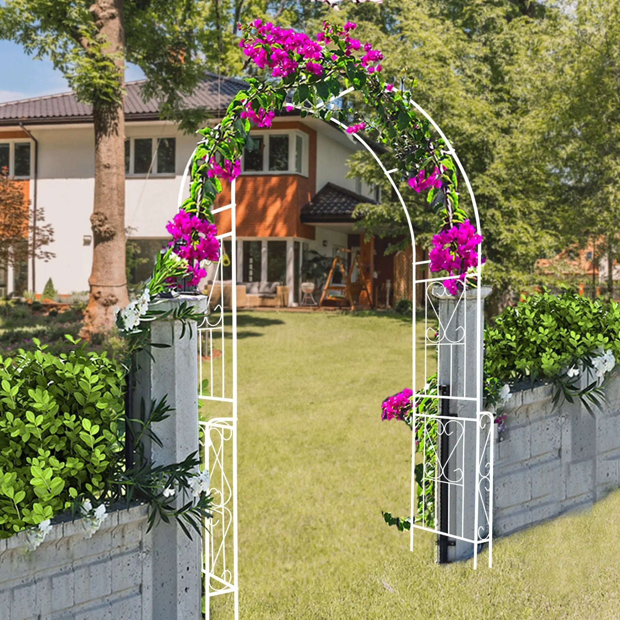 Metal Garden Arch W55'' x H94.5'' - Cream White Outdoor Arbor by HouseOfZazla
