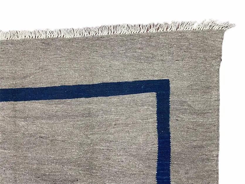 Geometric Turkish Kilim Rug 5' 7" x 7' 9", Flatweave Carpet, Minimal Design, Anatolian Carpet, Gray, Geometric, Dark Blue, Hand-Knotted, New by Jewel Rugs