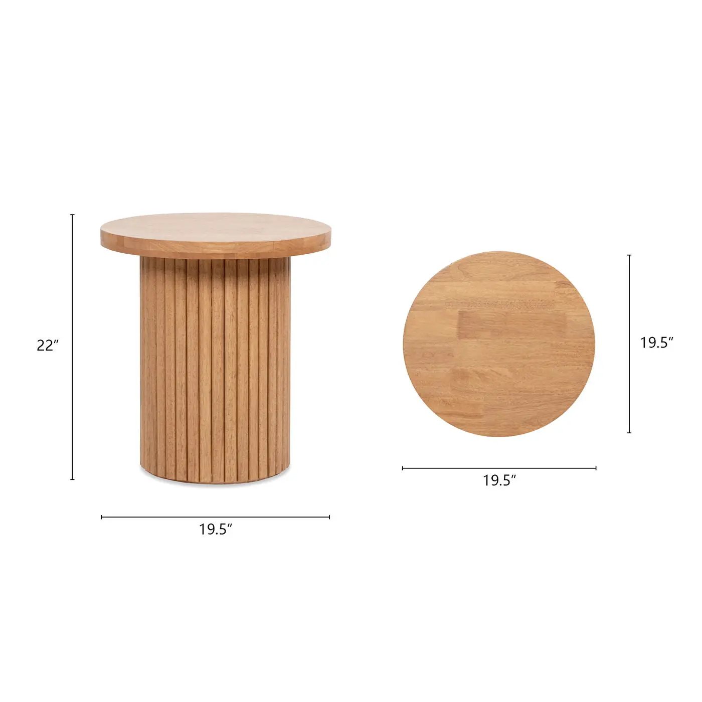 Kenzie - Fluted Pillar Round Accent Side Table - Light Natural Brown by Unique Piece Furniture