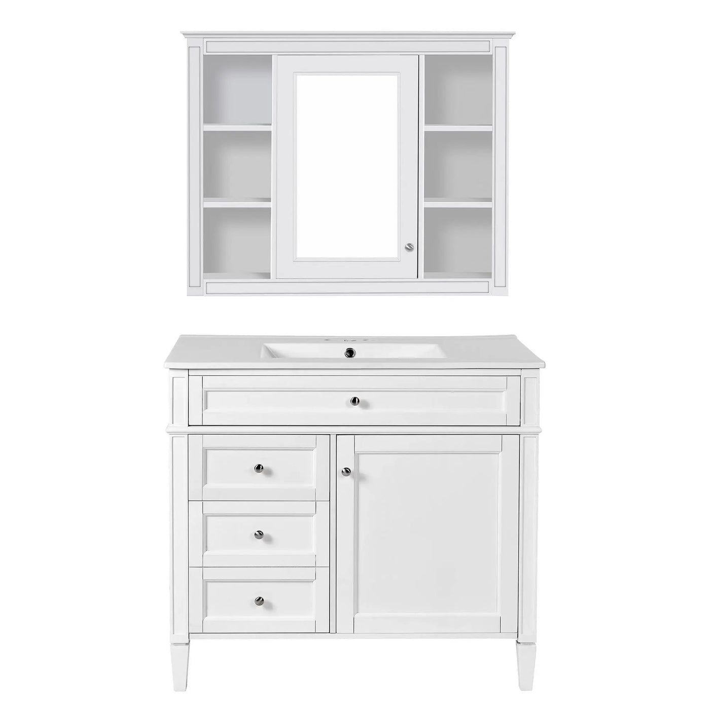 Bathroom Vanity With Mirror Cabinet, Single Sink With 2 Soft Closing Doors And 4 Drawers by HouseOfZazla