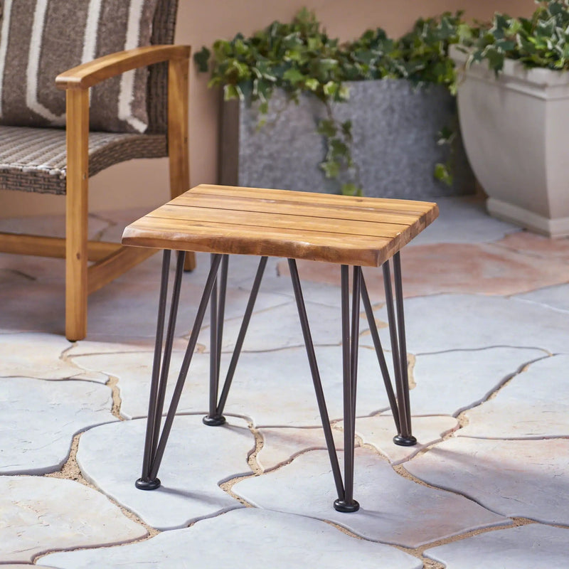 Zenith Outdoor Industrial Accent Table Set of 2 - Teak by HouseOfZazla