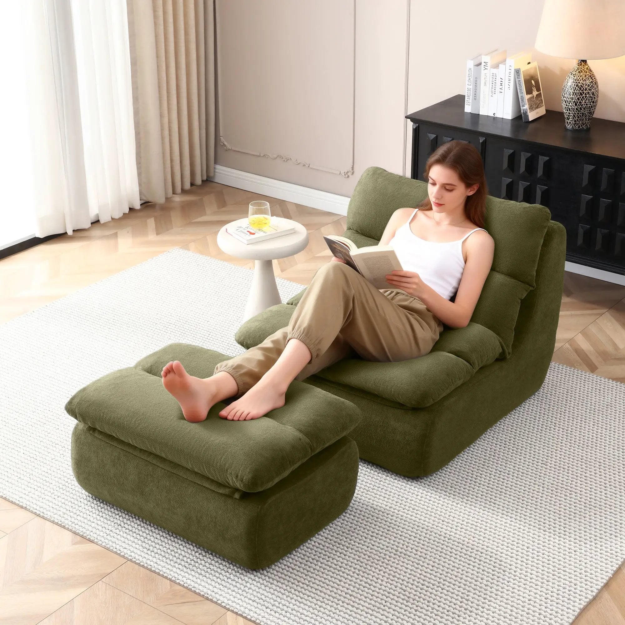 32" Bean Bag Chair with Ottoman by HouseOfZazla