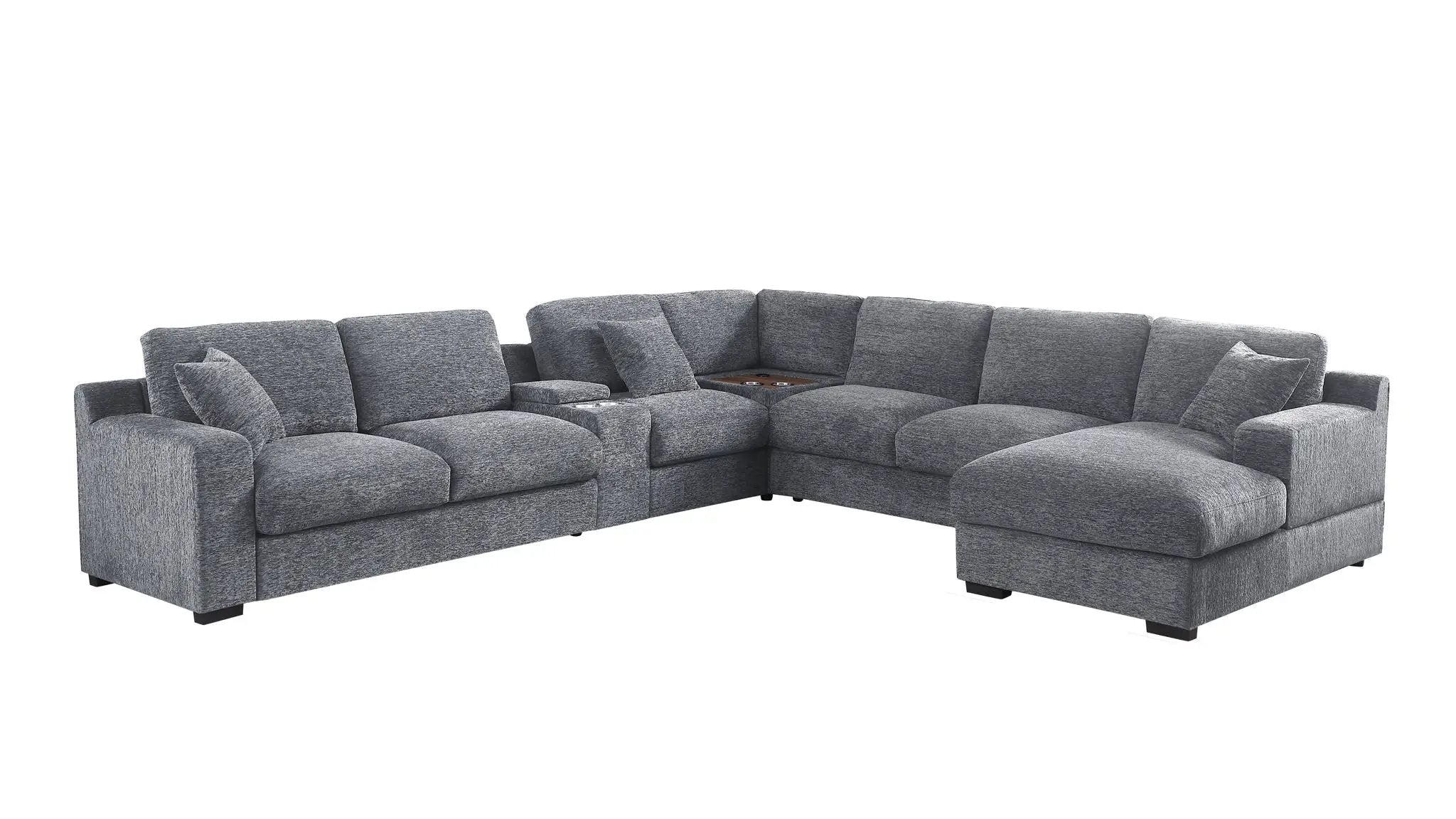 Celine - Fabric Corner Sectional Sofa With Right-Facing Chaise, Cupholders, And Charging Ports by Unique Piece Furniture