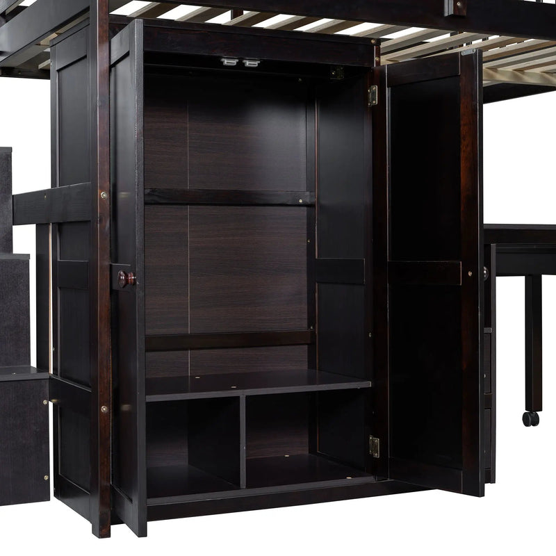 Loft Bed With Stairs, Bookshelf, Drawers, Desk & Wardrobe, Space Saving Multifunctional Furniture by HouseOfZazla