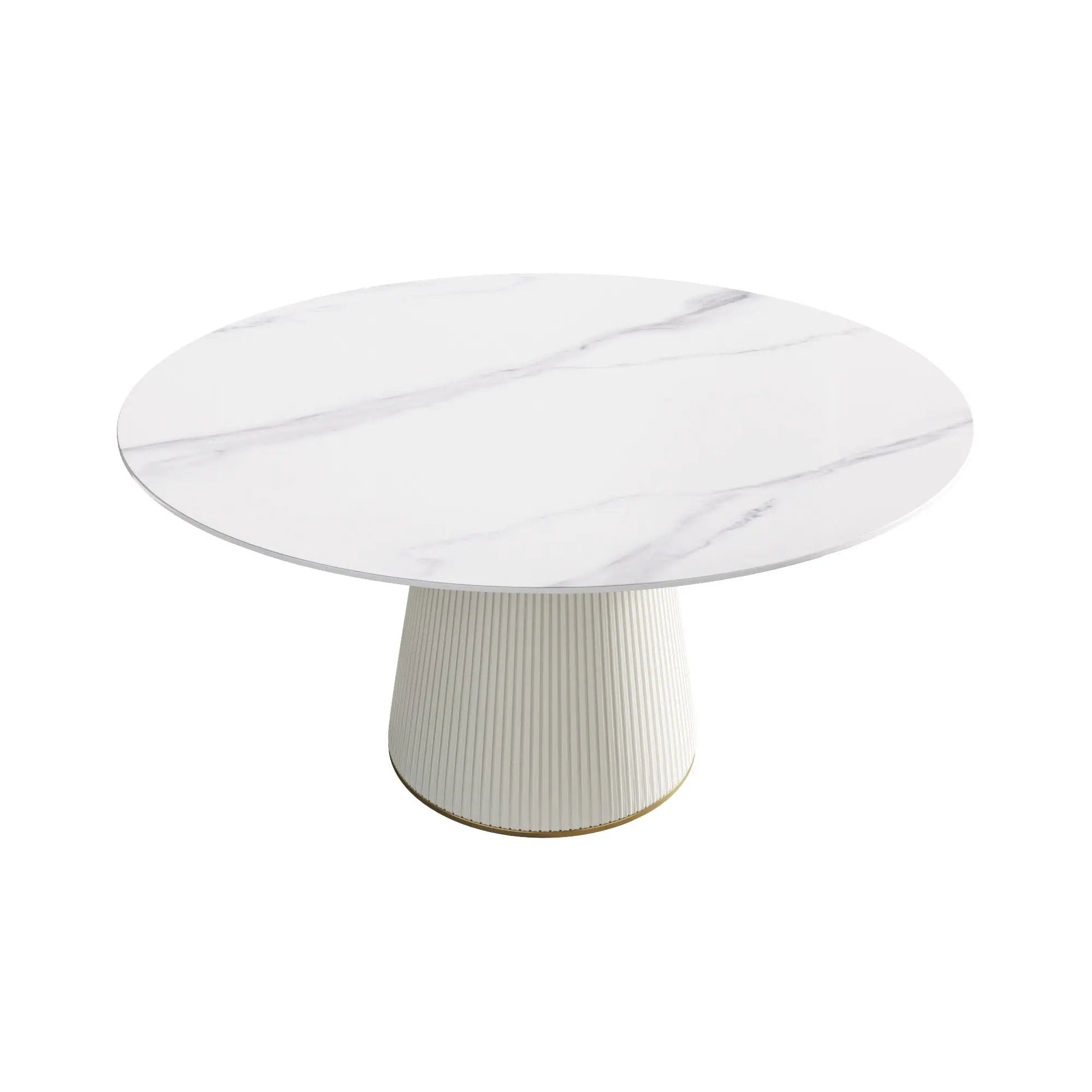 Modern Artificial Stone Round Plywood Base Dining Table, Can Accommodate 8 People, (Not Including Chairs) - White / Beige by HouseOfZazla