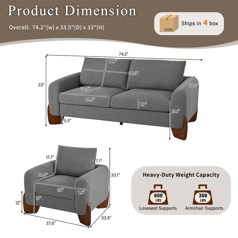 U_Style Modern 3-Piece Living Room Sofa Set by HouseOfZazla