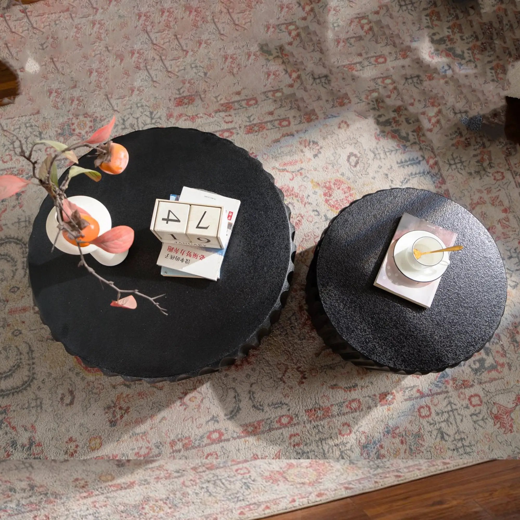 Black Scalloped Round Coffee Table Set by HouseOfZazla